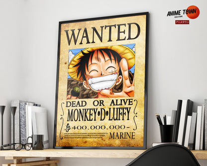 Anime Town Creations Poster One Piece Luffy Wanted Poster 11" x 17" Home Goods - Anime One Piece Poster