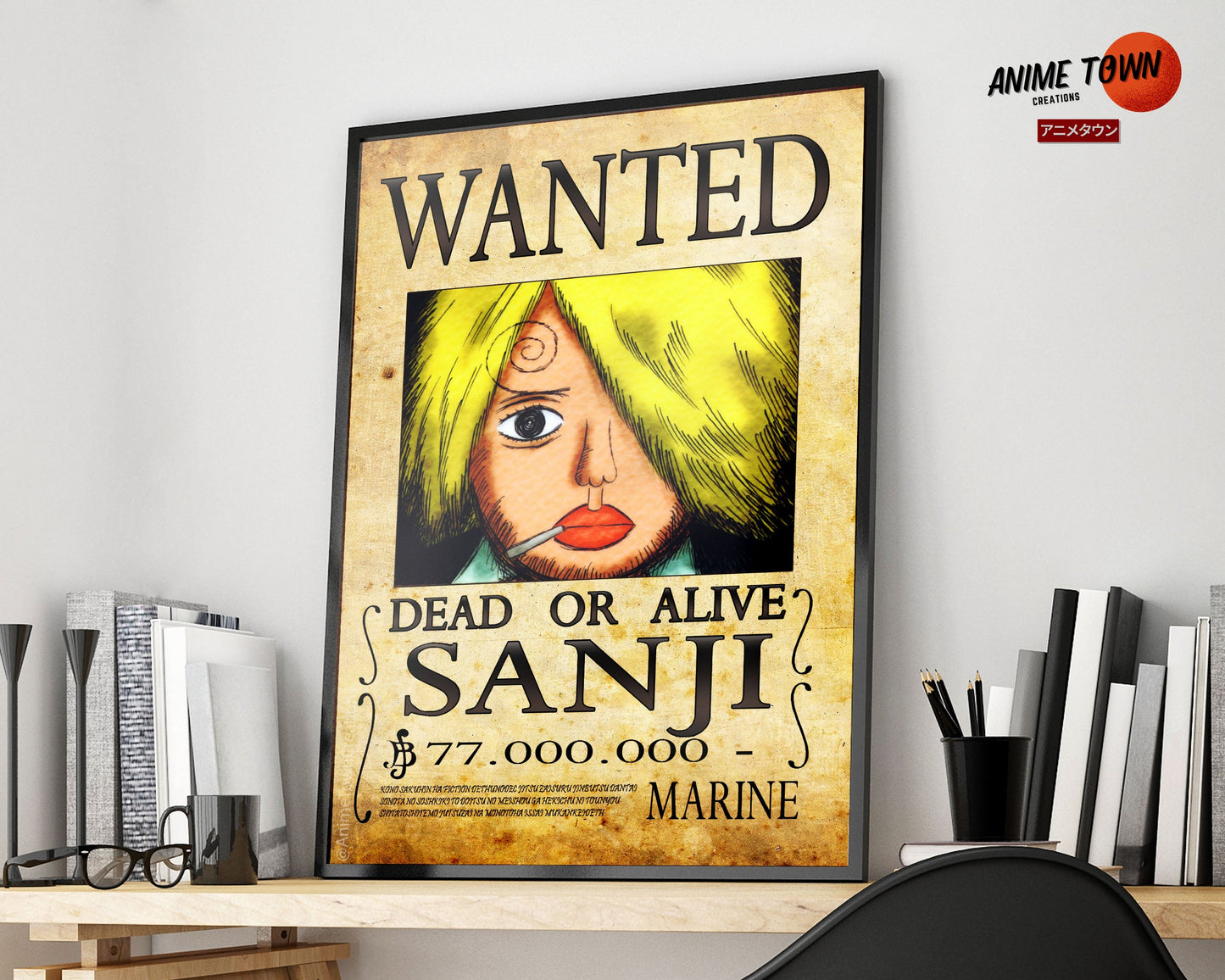 Anime Town Creations Poster One Piece Sanji Wanted Poster 11" x 17" Home Goods - Anime One Piece Poster