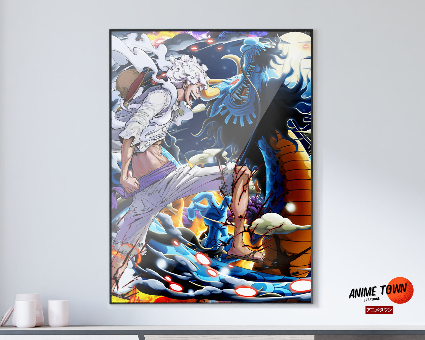 Anime Town Creations Poster One Piece Luffy Gear 5 vs Kaido 11" x 17" Home Goods -   Poster