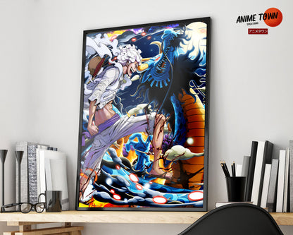 Anime Town Creations Poster One Piece Luffy Gear 5 vs Kaido 5" x 7" Home Goods -   Poster