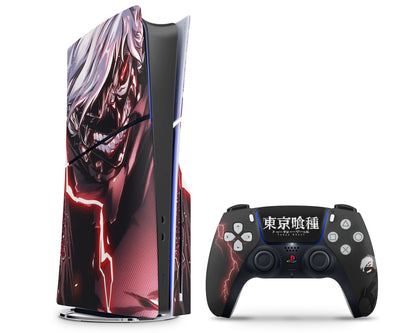 Anime Town Creations PS5 Slim Tokyo Ghoul Ken Kaneki Lightning PS5 Slim Skins - Anime Tokyo Ghoul PS5 Slim Skin