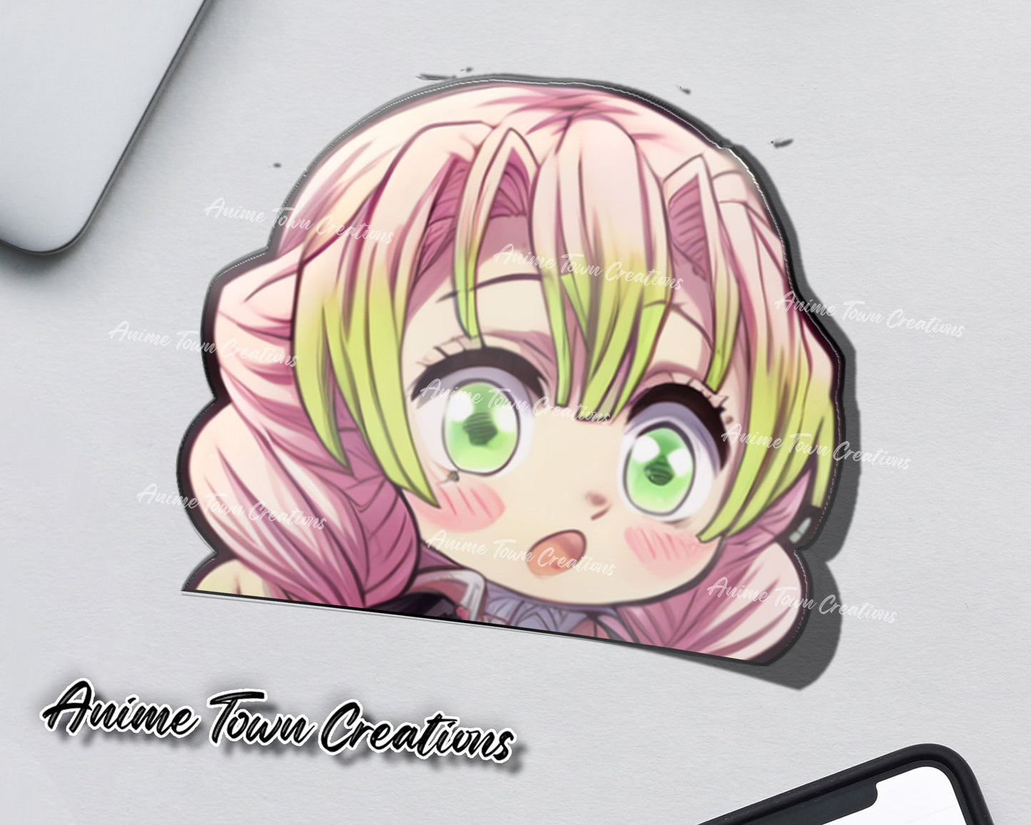 Anime Town Creations Sticker Demon Slayer Mitsuri Kanroji Chibi Peeker 5" Accessories - Anime Demon Slayer Sticker